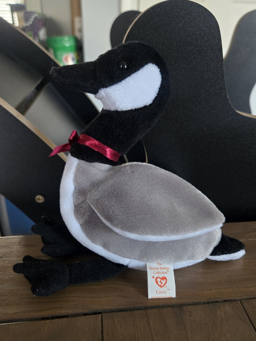 Vintage 1998 Ty Beanie Babies "Loosy" Plush Goose - Black, White & Gray